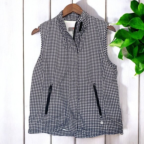 Talbots Womens Black & White Gingham Zip-Up Vest With Pockets Size Small - Picture 1 of 8
